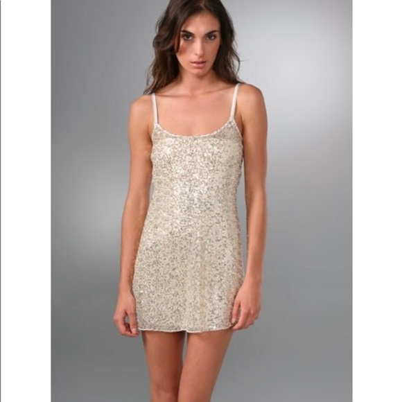 gold sequin slip dress